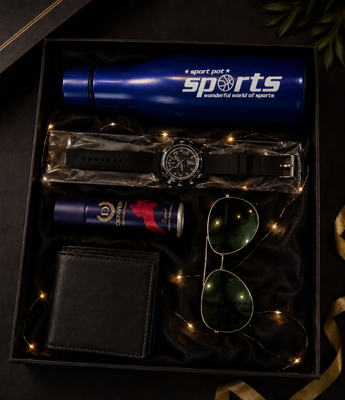 Urban Luxe Men's Gift Hamper – Watch, Wallet, Sunglasses, Perfume, Belt & Bottle Set
