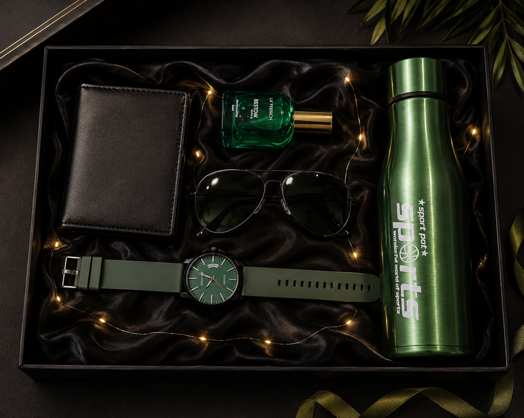 Urban Luxe Men's Gift Hamper – Watch, Wallet, Sunglasses, Perfume, Belt & Bottle Set